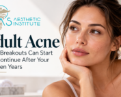 Woman with mild adult acne representing breakouts that can start or continue after the teen years.