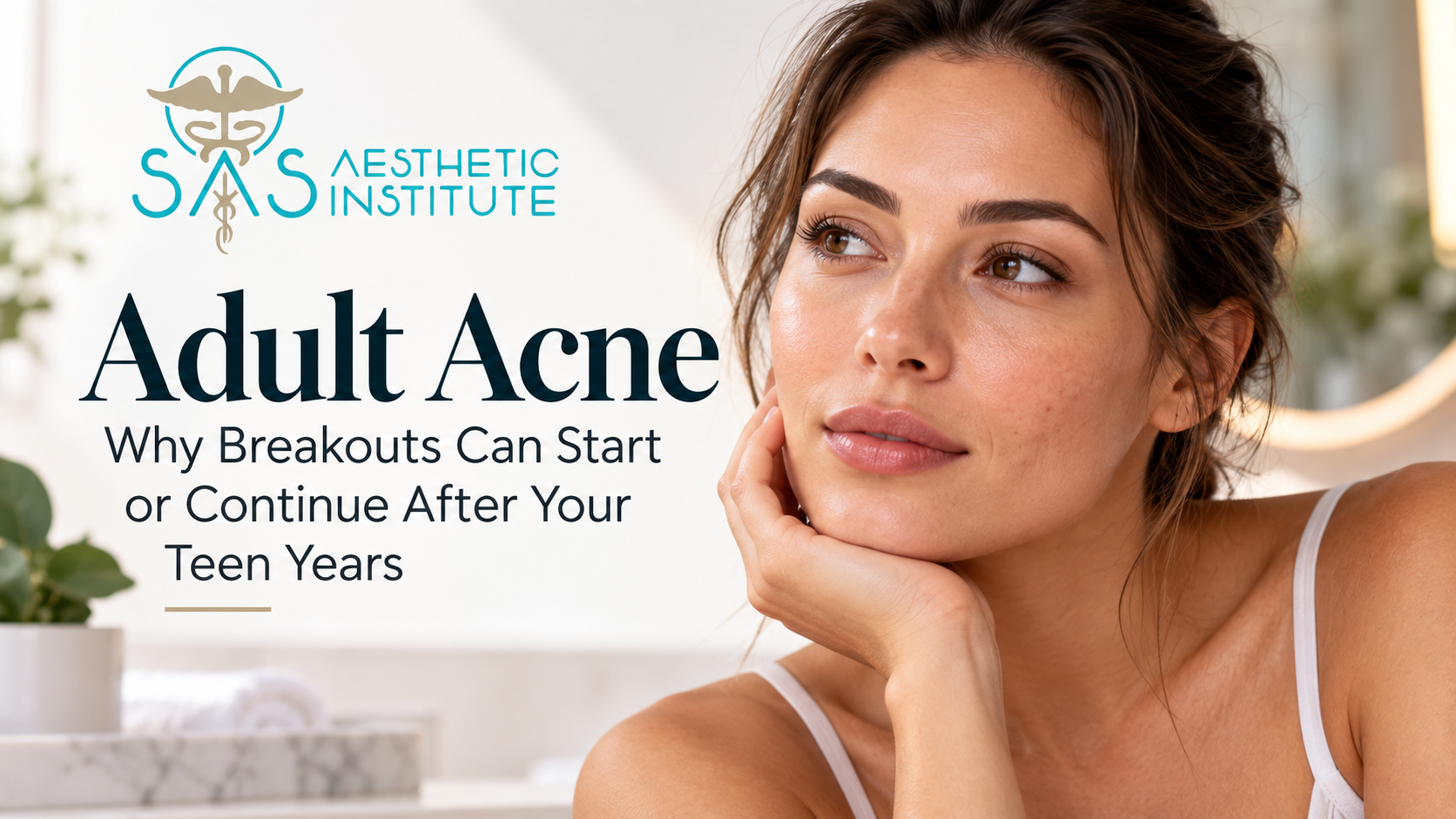Woman with mild adult acne representing breakouts that can start or continue after the teen years.