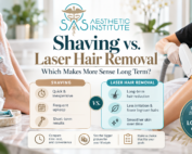 Comparison of shaving and laser hair removal showing temporary hair removal versus long-term reduction of unwanted hair.
