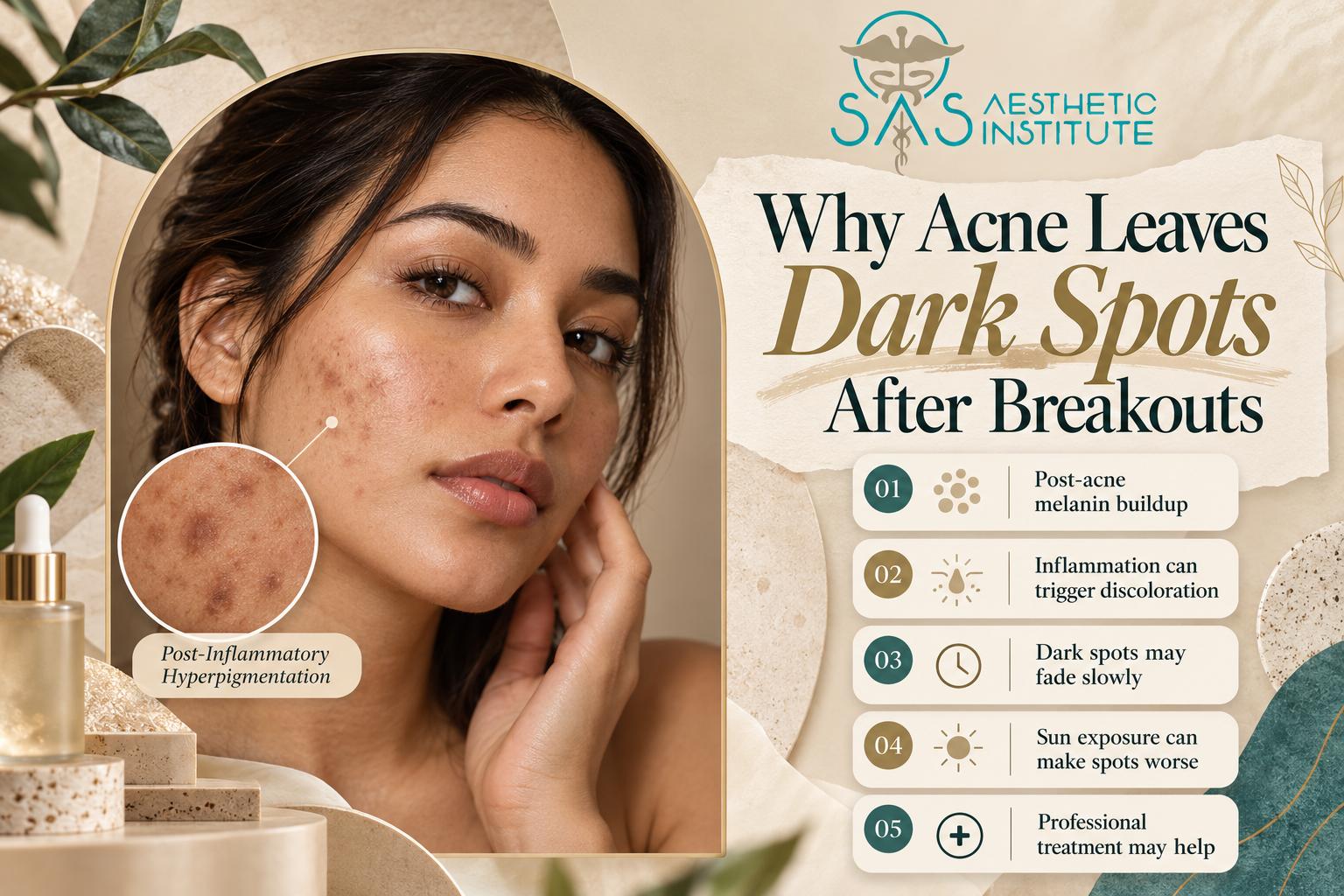 Woman with visible dark spots and post-acne hyperpigmentation on her cheek, illustrating melanin buildup, skin discoloration, and lingering marks after acne breakouts.